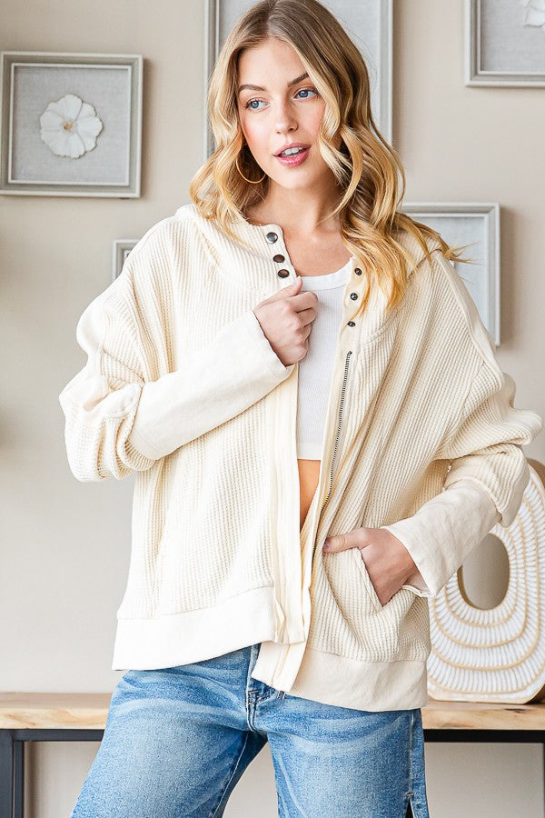 Oli & Hali Washed Waffle Zip Up Long Sleeve Jacket