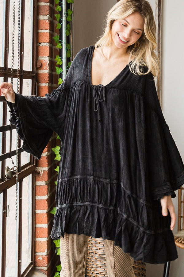 Oli & Hali Mineral Washed Ruffle Hem Hoodie Top