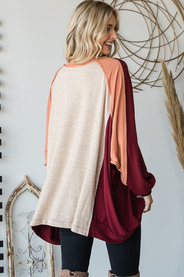 Oli & Hali Color Block Knit Detail Oversized Top