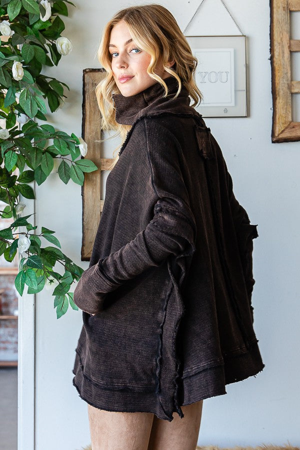 Oli & Hali Washed Turtle Neck Poncho Jacket