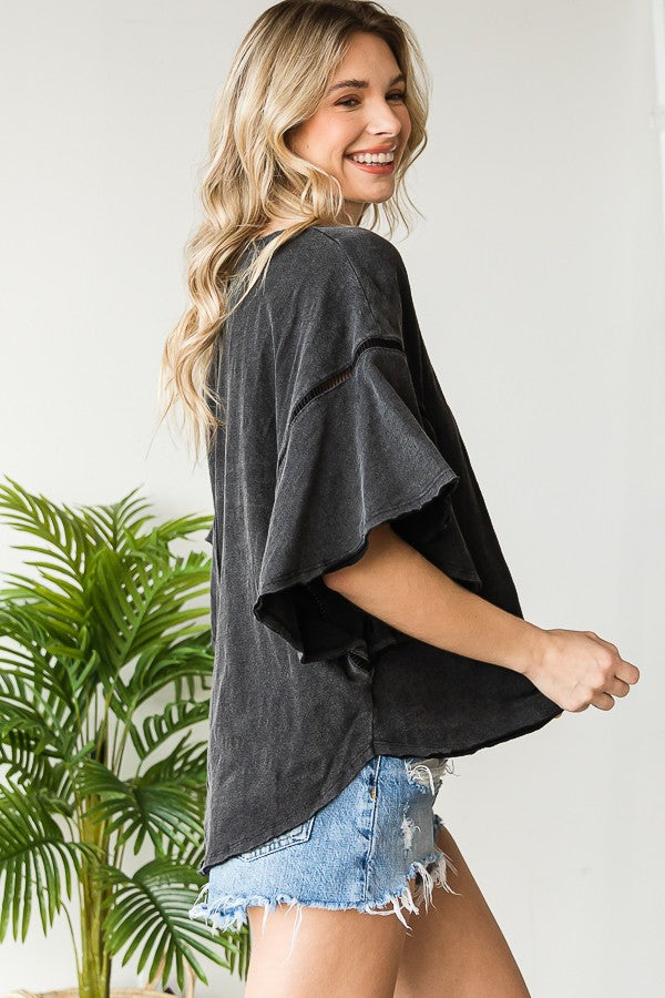 Oli & Hali Mineral Washed Ruffle Sleeve Top