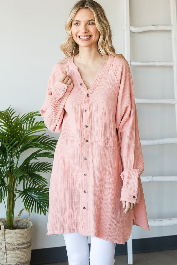 Oli & Hali Washed Button Front Double Gauze Shirt Top