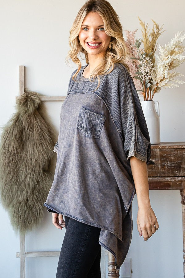 Oli & Hali Mineral Washed Color Block Sides Oversized Top