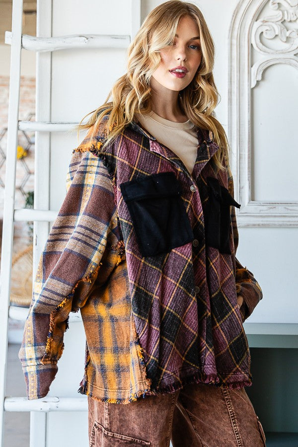 Oli & Hali Plaid Button Front Hoodie Jacket