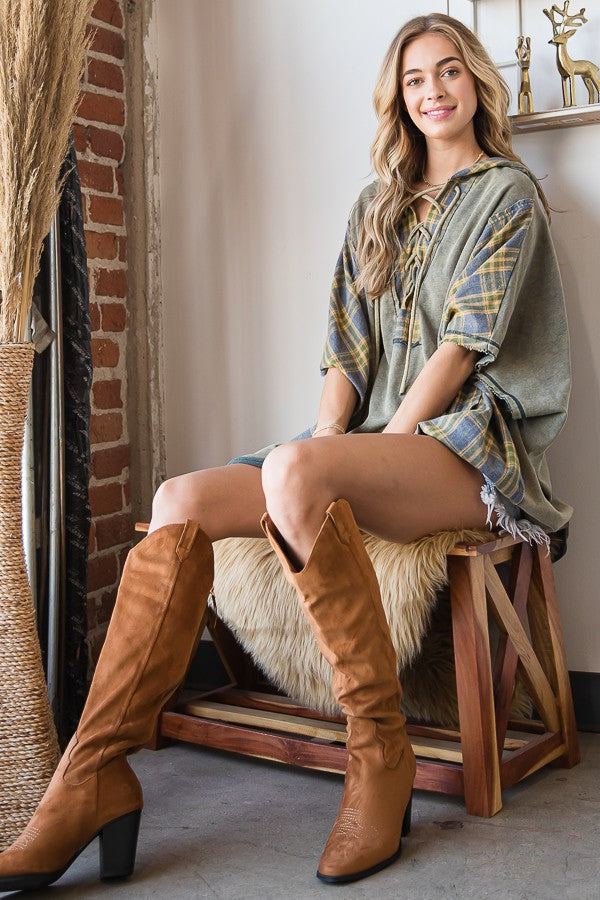 Oli & Hali Mineral Washed Mix Match Plaid Pocketed Top