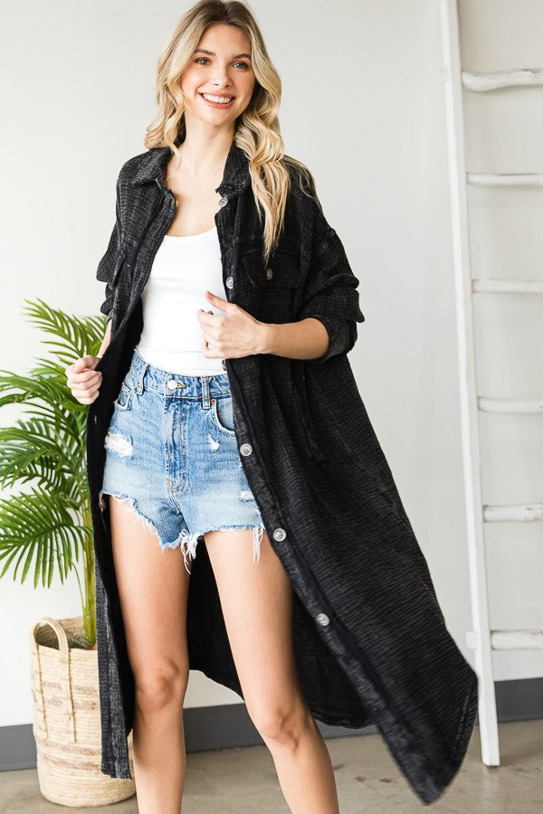 Oli & Hali Mineral Wahsed Long Button Down Shirt Jacket