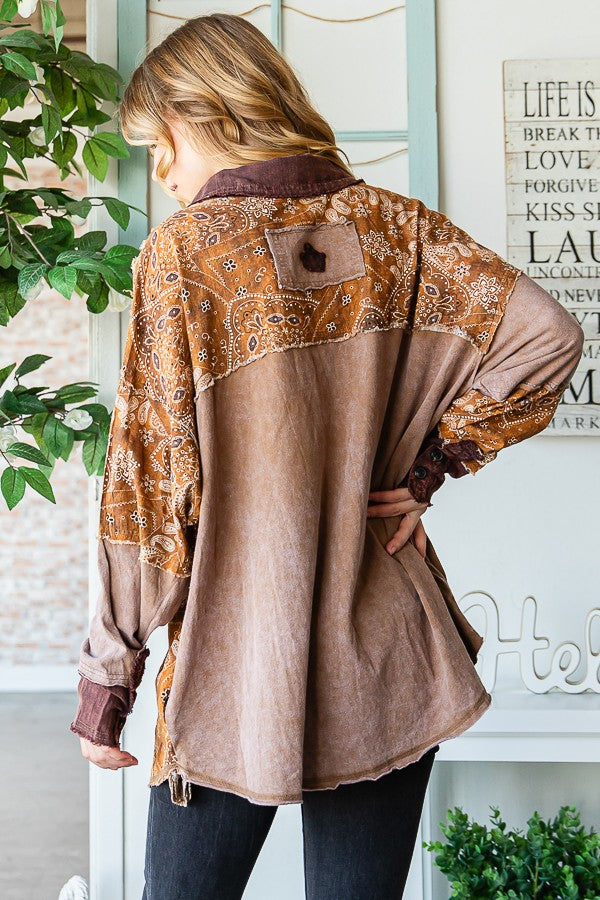 Oli & Hali Washed Fabric Mixed Long Sleeve Top