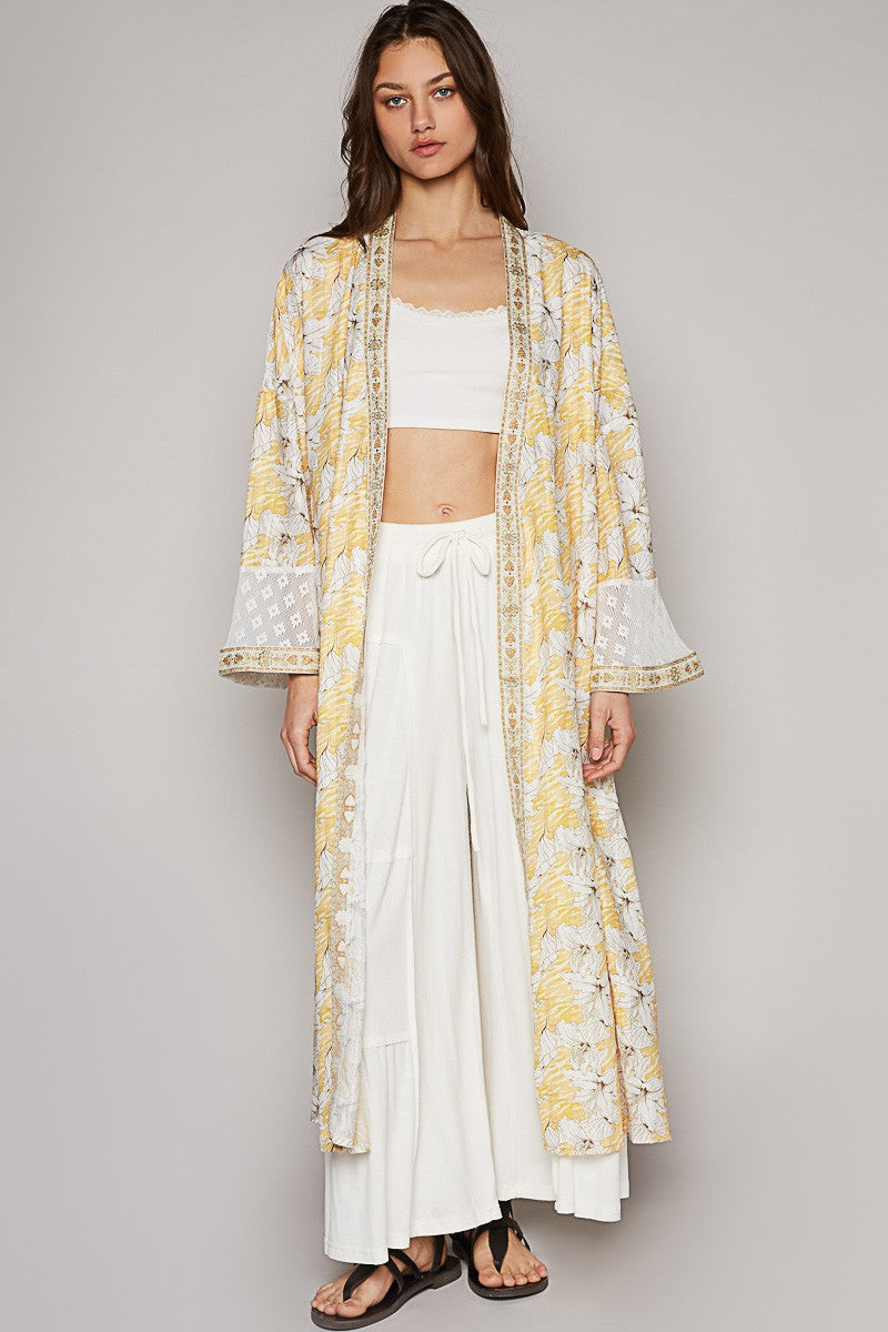 POL Long Sleeve Floral Ruffle Lace Patch Cardigan Top