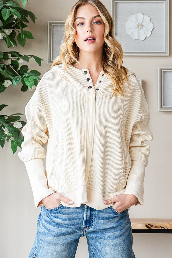 Oli & Hali Washed Waffle Zip Up Long Sleeve Jacket