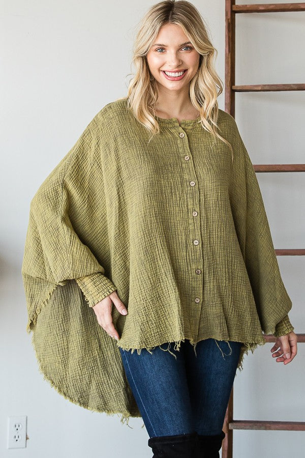 Oli & Hali Mineral Washed Button Down Crinkled Woven Oversize Top