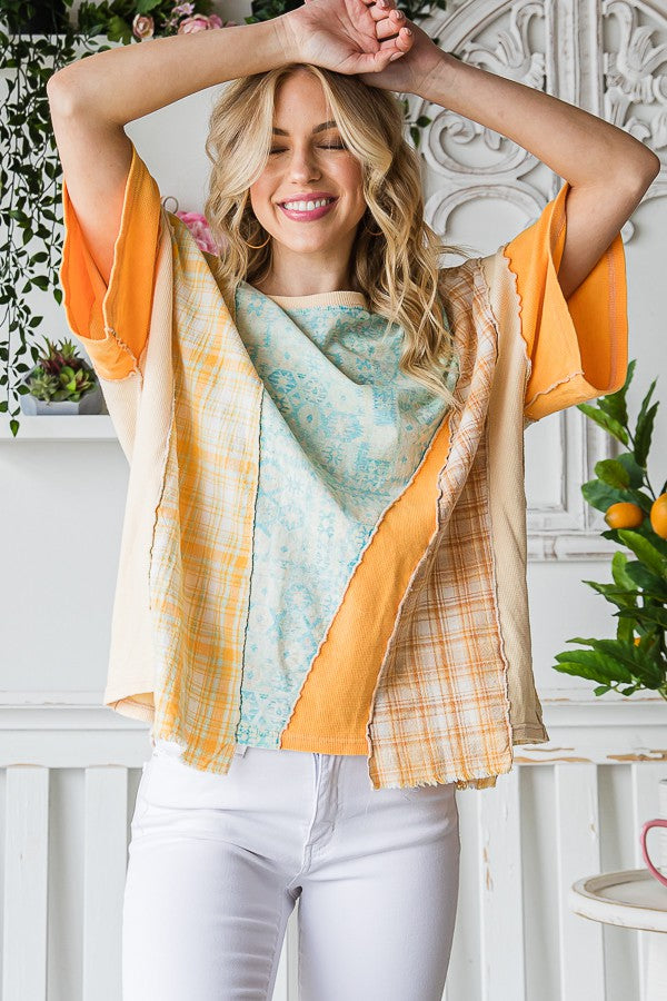 Oli & Hali Striped Sleeve With Wavy Applique Tee Top