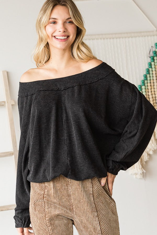 Oli & Hali Mineral Washed Dolman Sleeve Ribbed Top