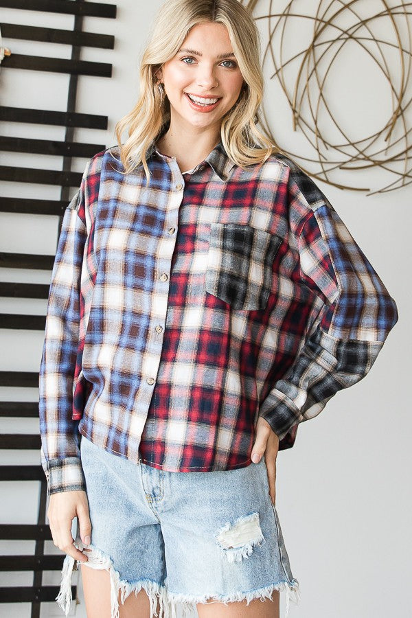 Oli & Hali Mix N Match Plaid Cropped Button Down Shirt Top