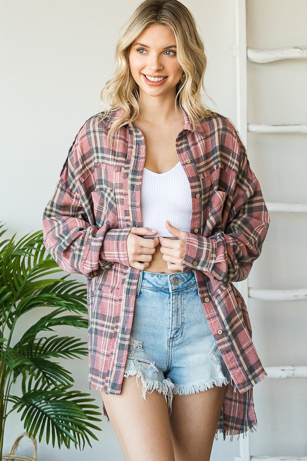 Oli & Hali Mineral Washed Flannel Shirts Top