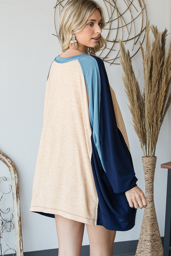 Oli & Hali Color Block Knit Detail Oversized Top