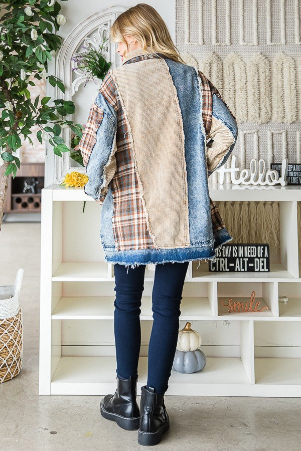 Oli & Hali Mineral Washed Mixed Shacket Jacket