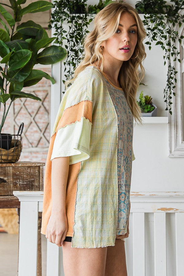 Oli & Hali Striped Sleeve With Wavy Applique Tee Top