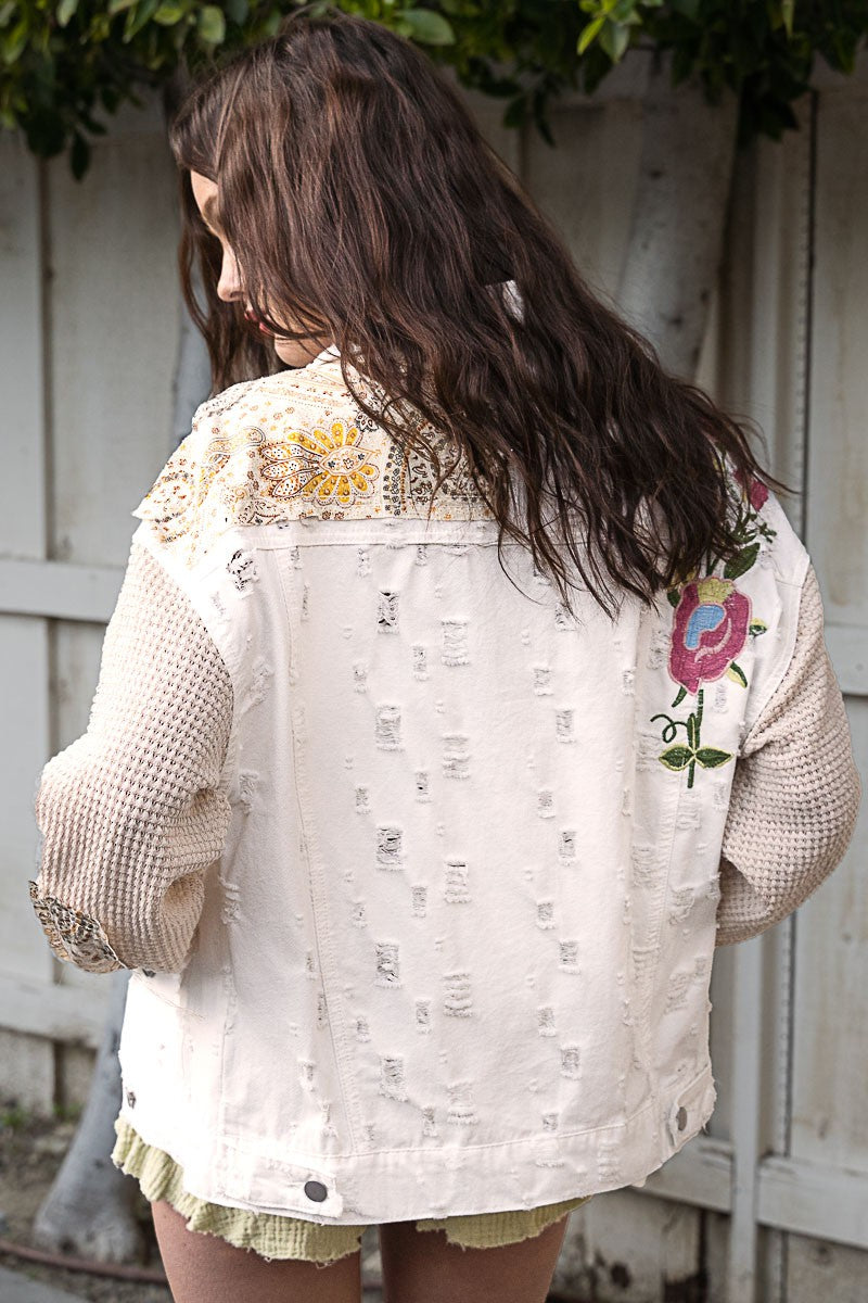 POL Thermal Sleeve Paisley Patch Button Down Shacket Jacket