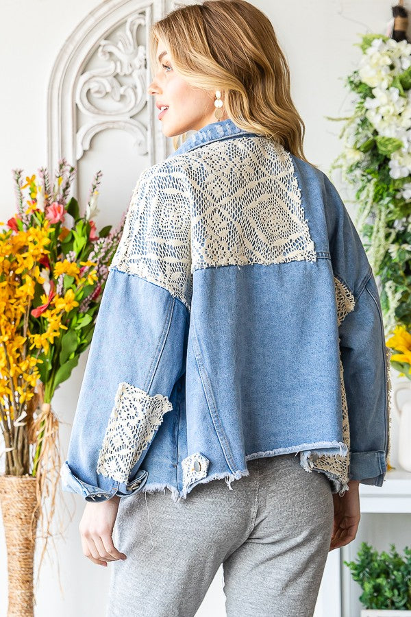 Oli & Hali Crochet Denim Relaxed Fit Jacket Top