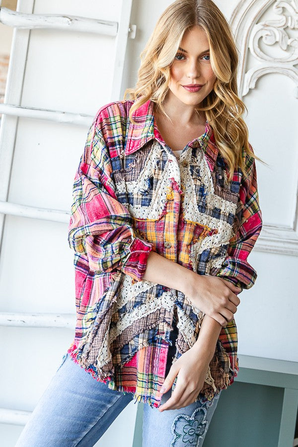 Oli & Hali Washed Star Plaid Shirt Jacket