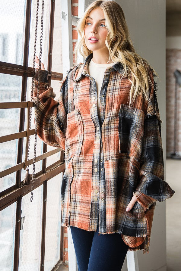 Oli & Hali Mixed Check Plaid Oversize Shirts Jacket