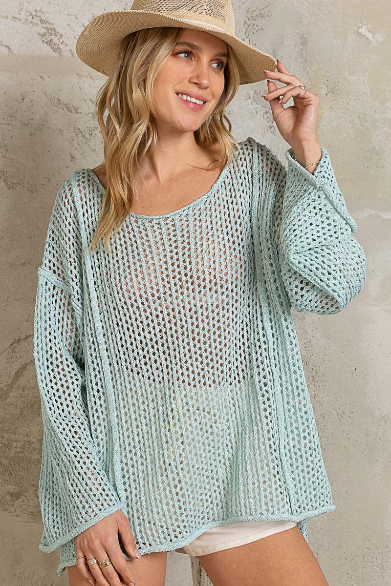 POL Oversized Boat Neck Pullover Thin Sweater Top