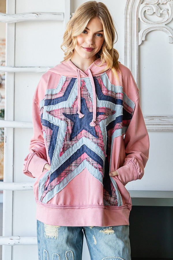 Oli & Hali Washed Star Patched Hoodie Jacket