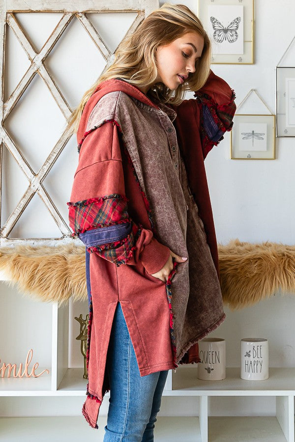 Oli & Hali Washed Fabric Mixed Oversized With Hoodie Top