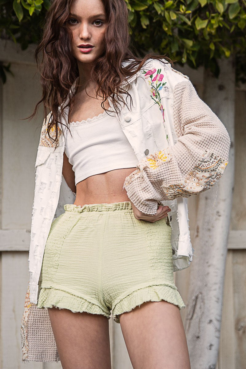 POL Thermal Sleeve Paisley Patch Button Down Shacket Jacket