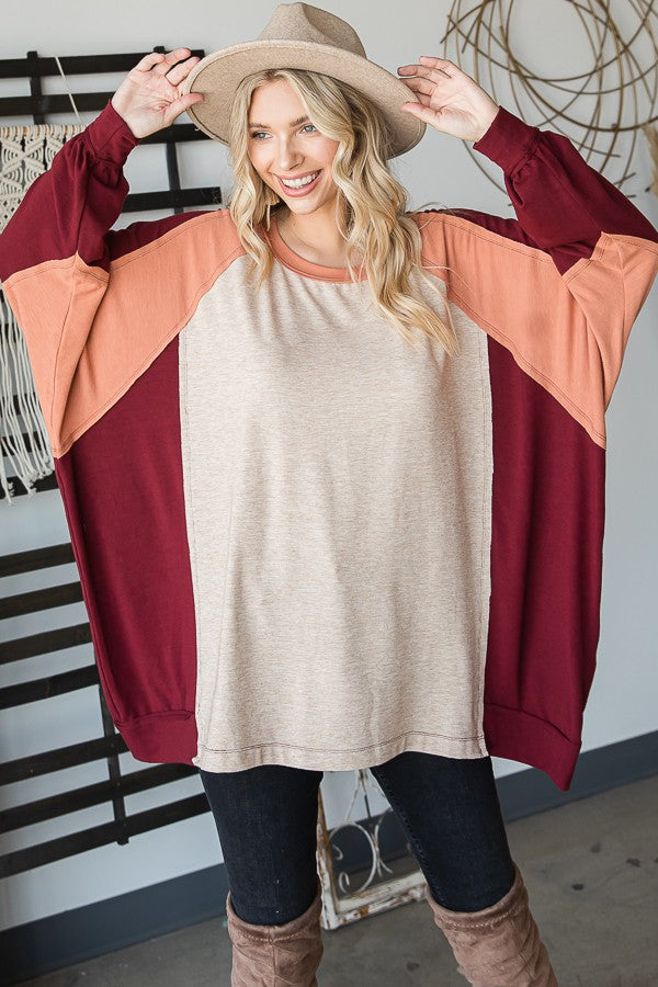 Oli & Hali Color Block Knit Detail Oversized Top