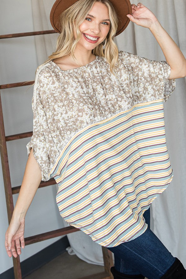 Oli & Hali Floral Print Crochet Detail Sleeve Top