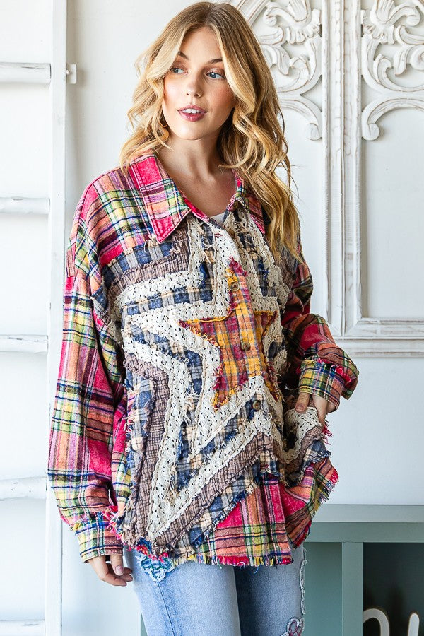 Oli & Hali Washed Star Plaid Shirt Jacket