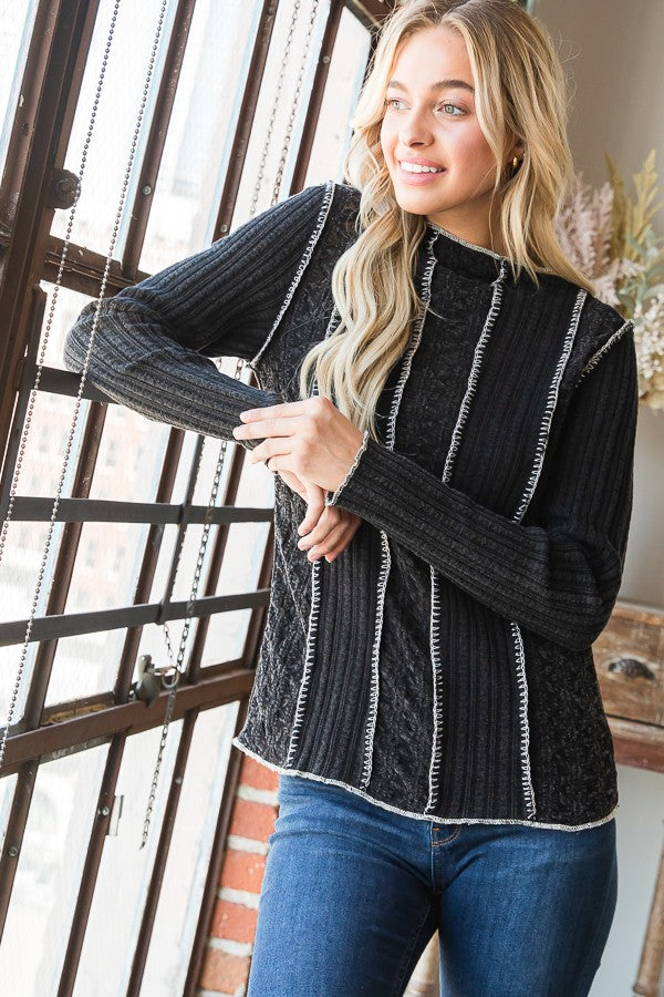 Oli & Hali Washed Piecing Long Sleeve Layering Top