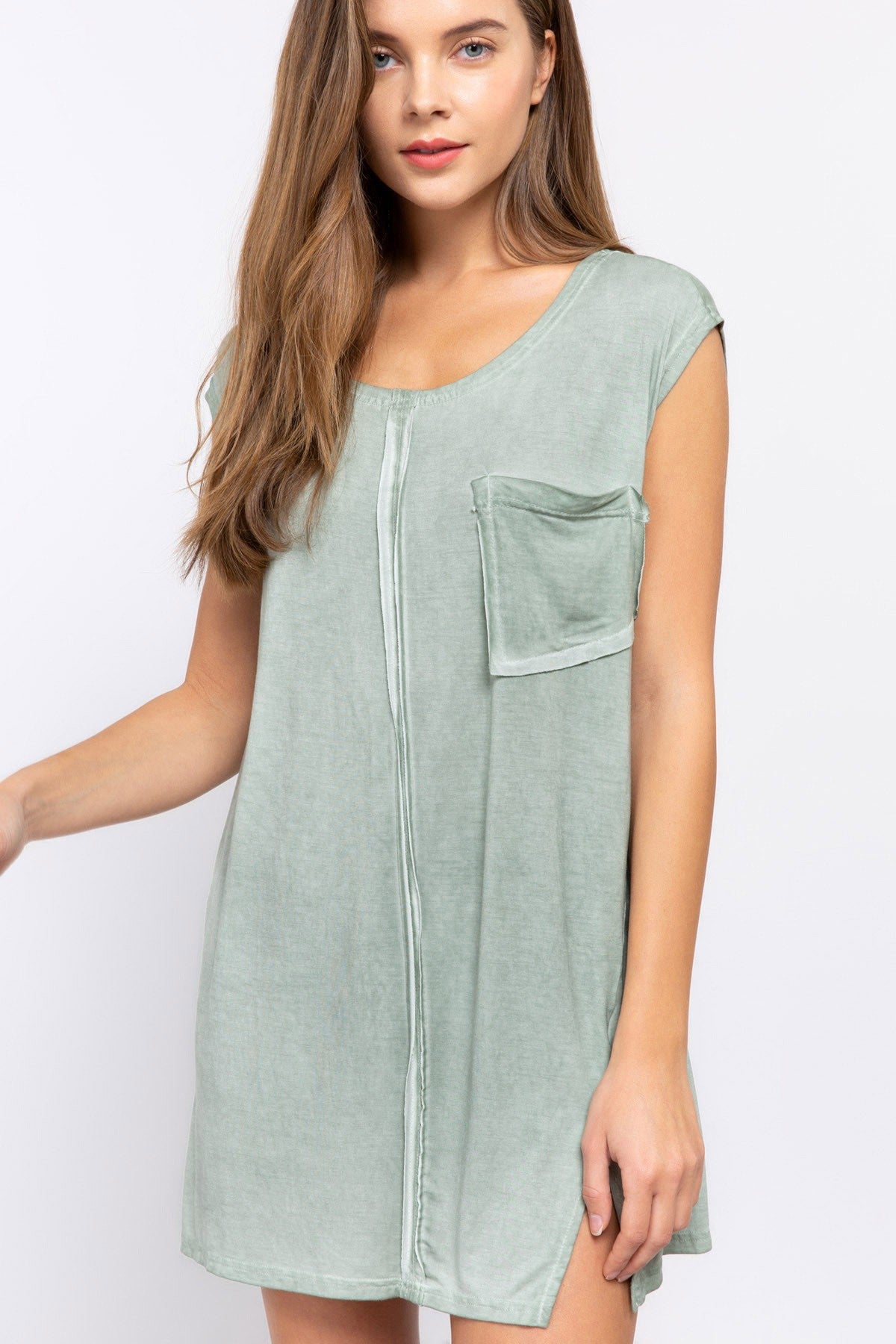 POL Asymmetrical Exposed Seams Sleeveless Edged Pocket Slit Top