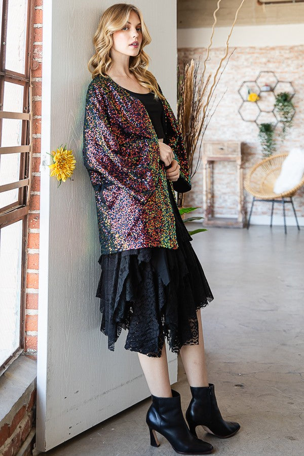Oli & Hali Open Front Sequin Kimono Jacket
