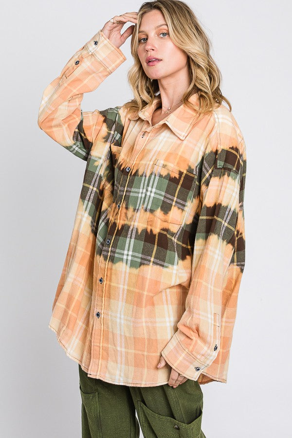 Oli & Hali Tiedye Front Pocket Detail Plaids Shirt Top