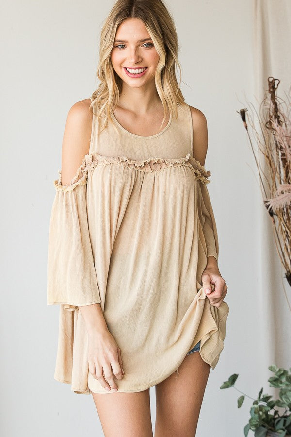 Oli & Hali Washed Cold Shoulder Tunic Top