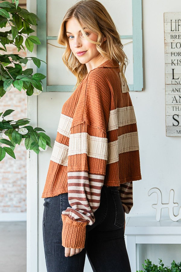 Oli & Hali Fabric Mixed Long Sleeve Top