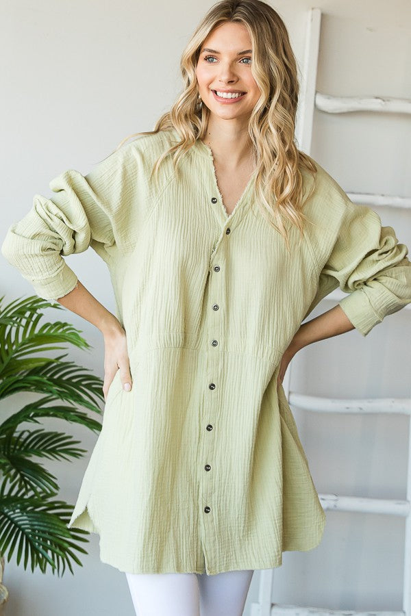 Oli & Hali Washed Button Front Double Gauze Shirt Top