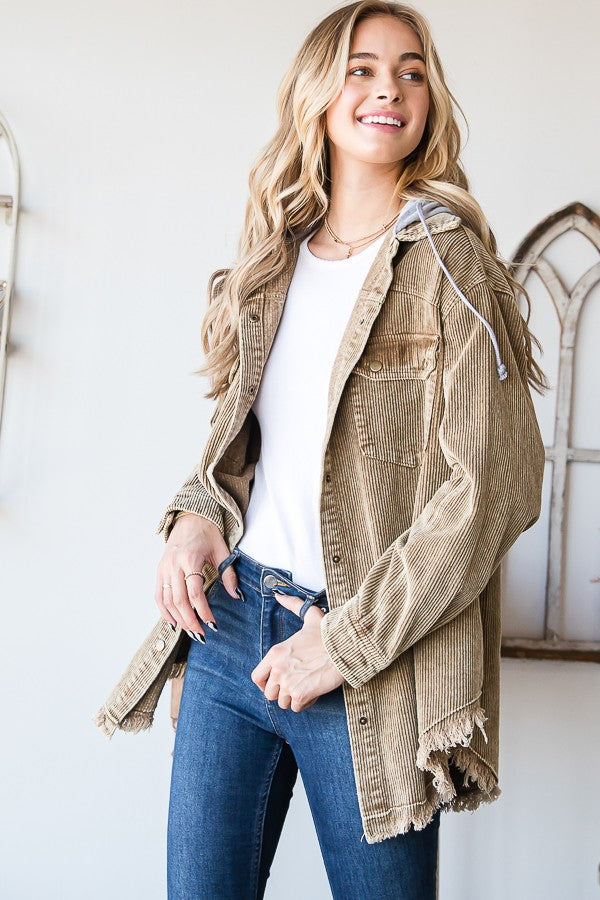 Oli & Hali Corduroy Button Down Hoodie Jacket