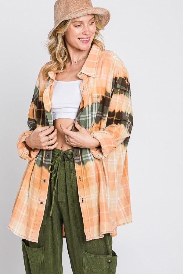 Oli & Hali Tiedye Front Pocket Detail Plaids Shirt Top