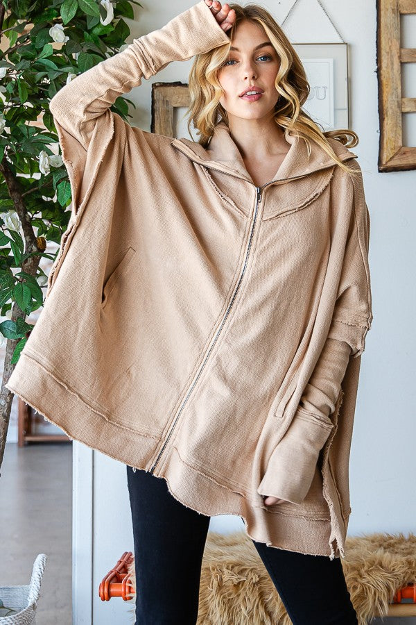 Oli & Hali Washed Turtle Neck Poncho Jacket
