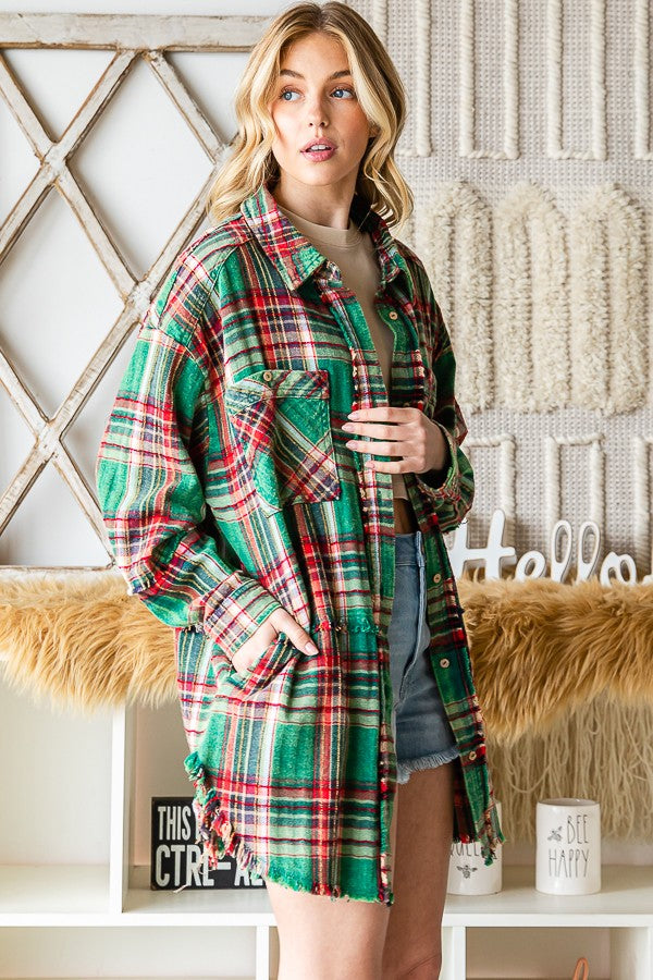 Oli & Hali Mineral Washed Plaid Shirts Jacket