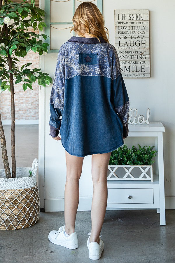 Oli & Hali Washed Fabric Mixed Long Sleeve Top