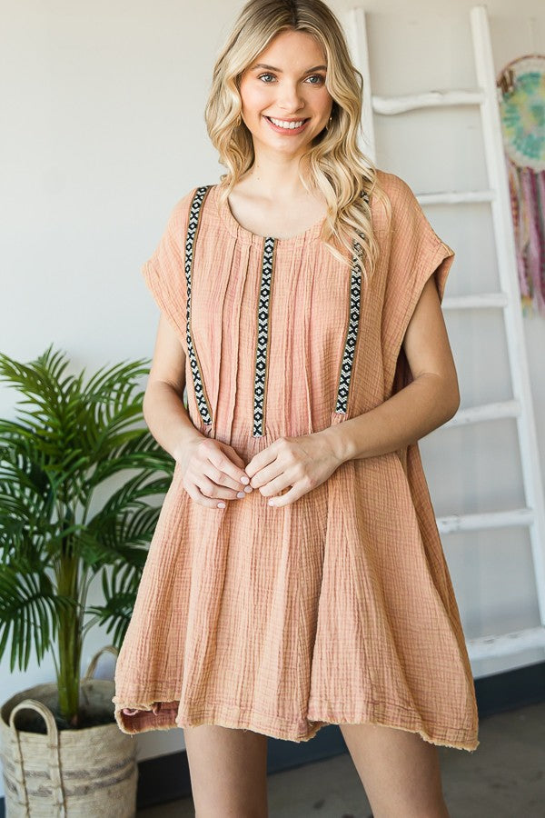 Oli & Hali Mineral Washed Tape Detail Tunic Top