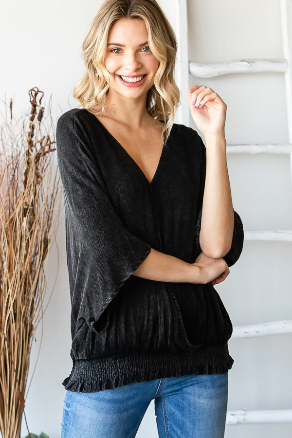 Oli & Hali Mineral Washed Cirsscross Smocked Waist Band Top