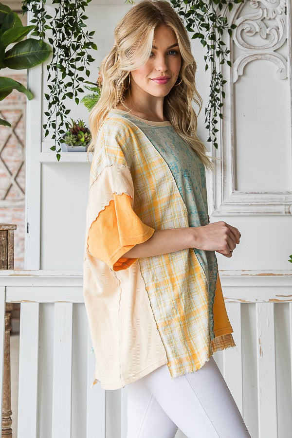 Oli & Hali Striped Sleeve With Wavy Applique Tee Top