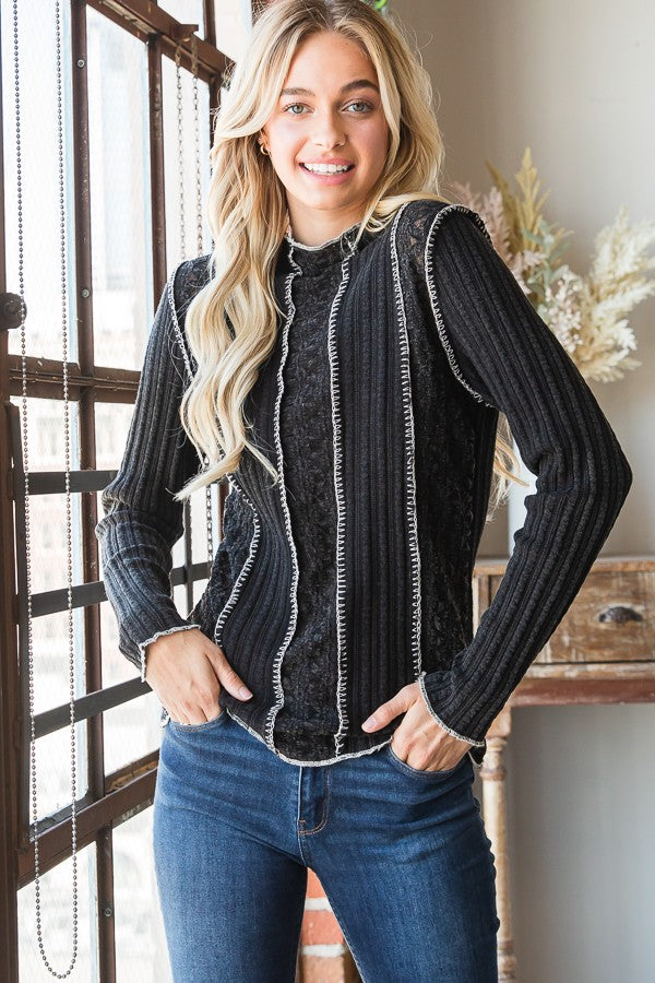 Oli & Hali Washed Piecing Long Sleeve Layering Top