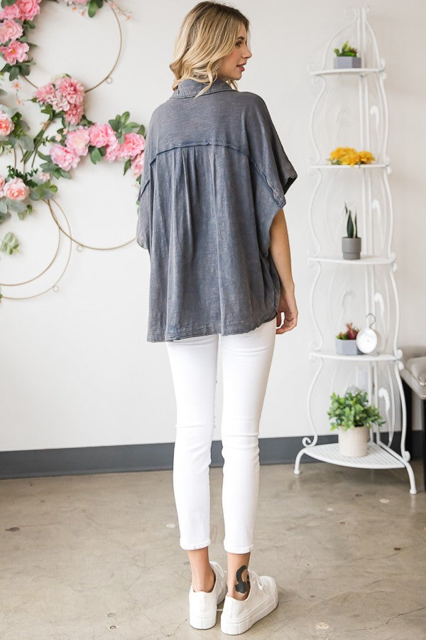 Oli & Hali Mineral Washed Button Down Top