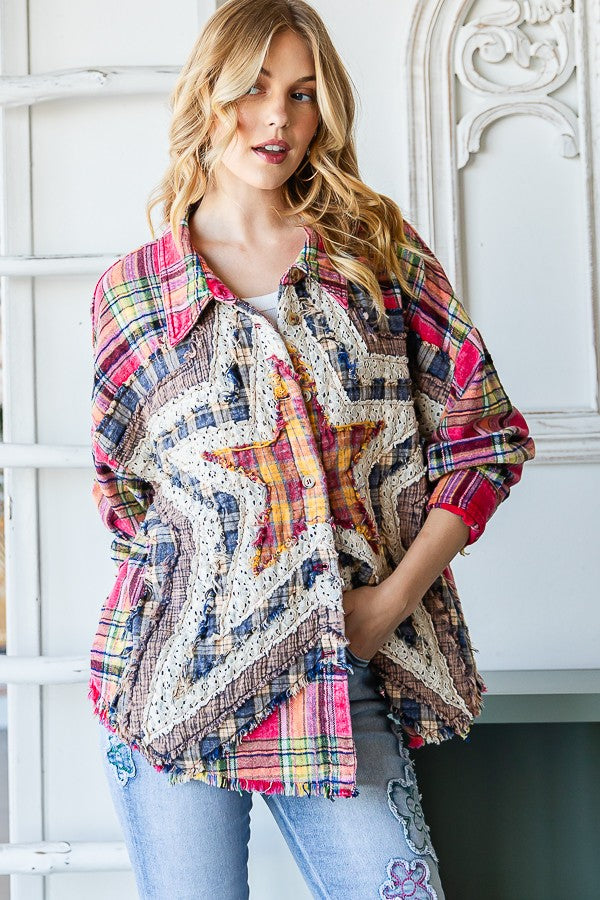 Oli & Hali Washed Star Plaid Shirt Jacket
